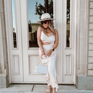 Champagne satin midi dress